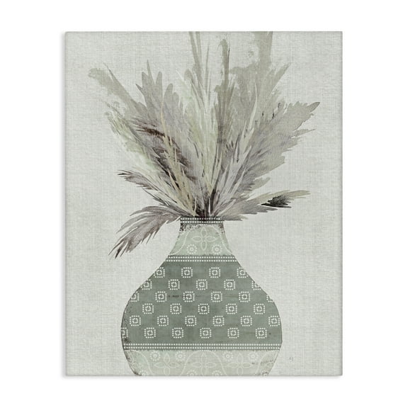 Stupell Industries Boho Wheat in Vase Plants & Flowers Painting Wrapped Canvas Art Print Wall Art, 16 x 20