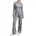 thumbnail image 3 of Conjunto de Dos Piezas para Mujer, Pantalón Deportivo de Pierna , Media Cremallera, Larga y Cuello en V. Gris M, 3 of 6