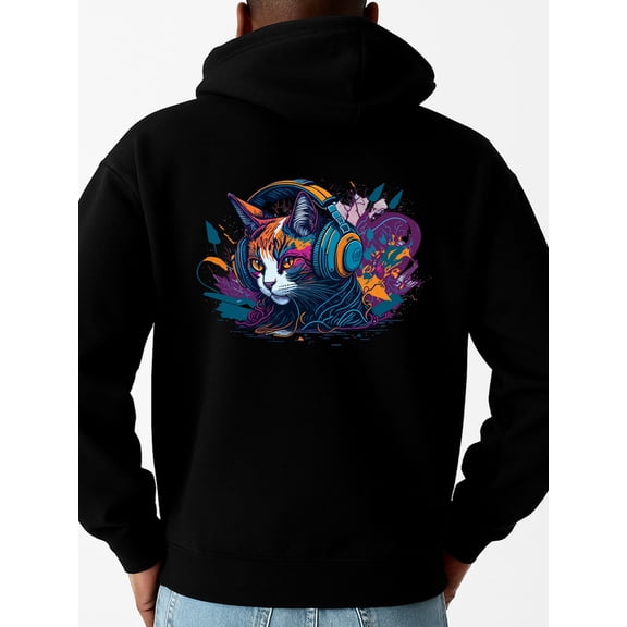Psychedelic Cat Hoodie sweatshirt for men polyester black hoodies for autumn and winter Clothing funny Funny Unisex Shirt Cotton tshirts