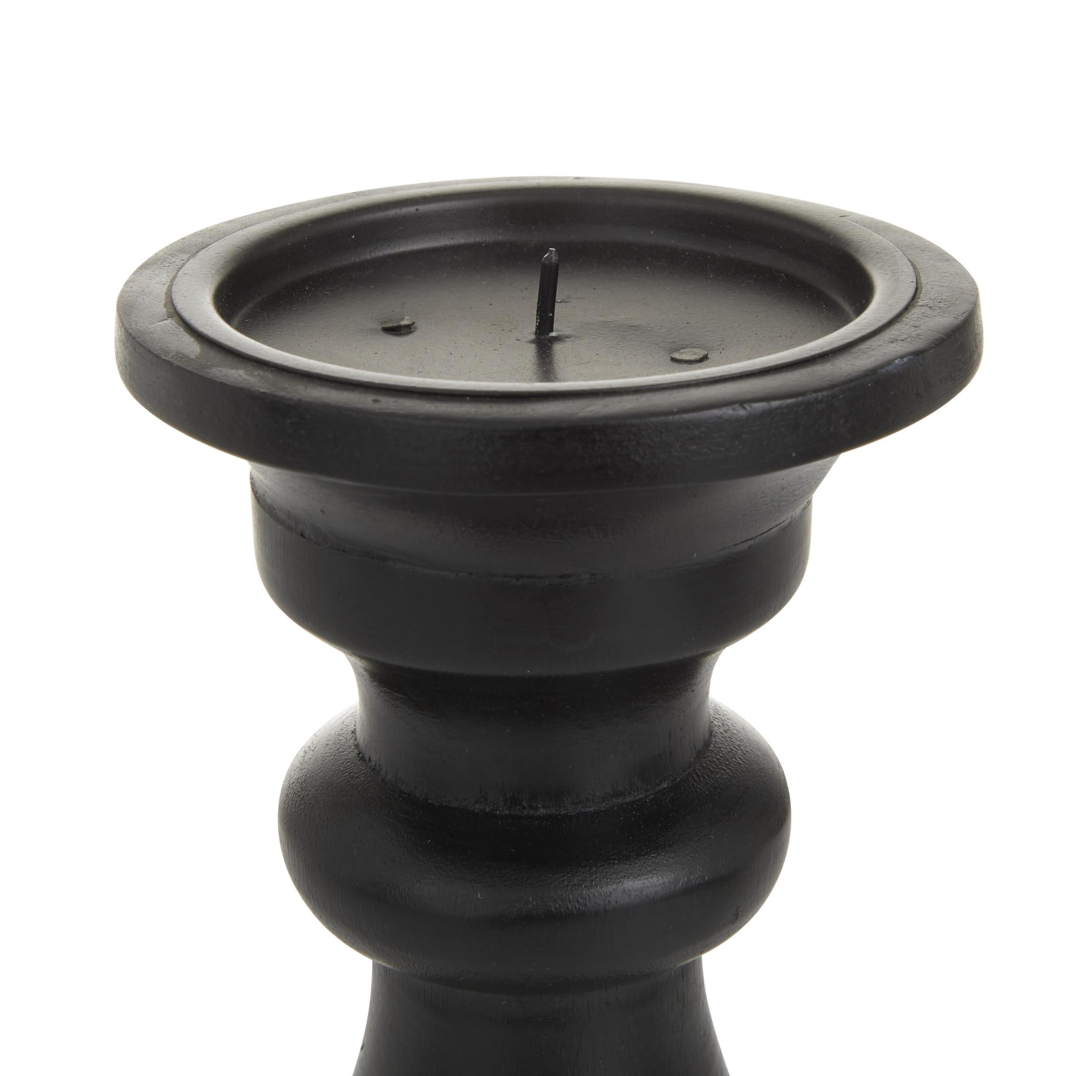 DecMode 3 Candle Black Mango Wood Turned Style Pillar Candle Holder, Set of 3