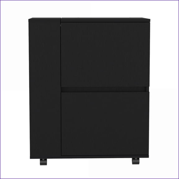 Bar Cart Belleville Living Room with Dual Cabinet Storage | Mobile | Black | Engineered Wood