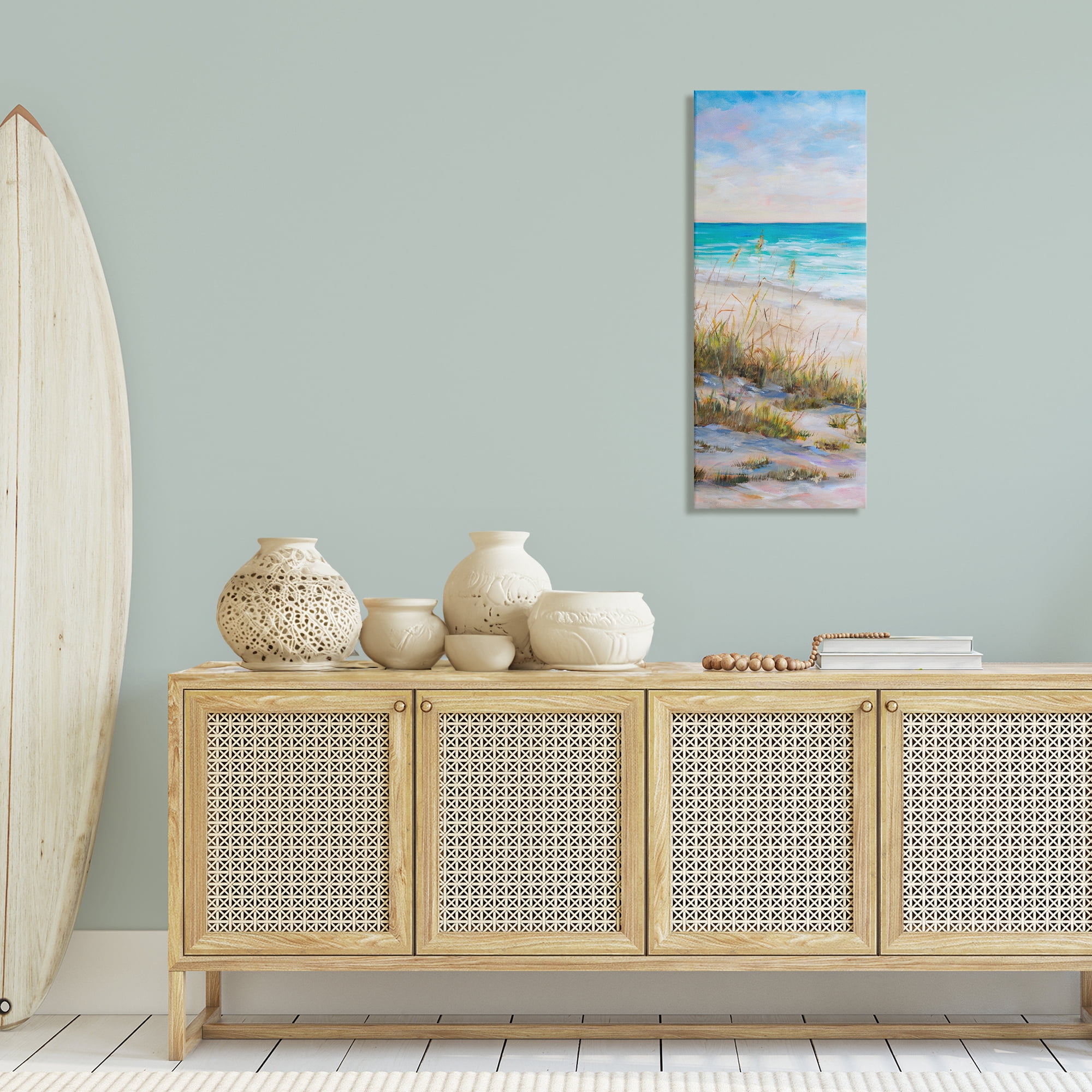 Stupell Industries Peaceful Beach Reeds Landscape Painting Gallery Wrapped Canvas Art Print Wall Art, 17 x 40