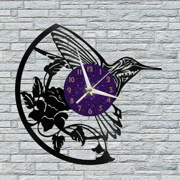 Hummingbird Decoration Vinyl Wall Clock, Vinyl Record Clock Wall Art Silent & Non-ticking(12 inchs P)