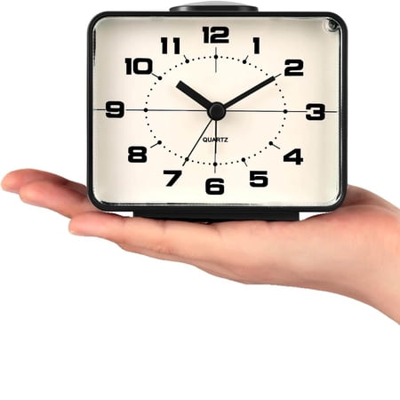 Retro Analog Alarm Clock, Battery Operated, Vintage Decor for Bedroom, Nightstand, Bedside, Desk, Table, Silent, Lighted on Demand and Snooze, Ascending Beep Sounds, Easy to Set (Black)