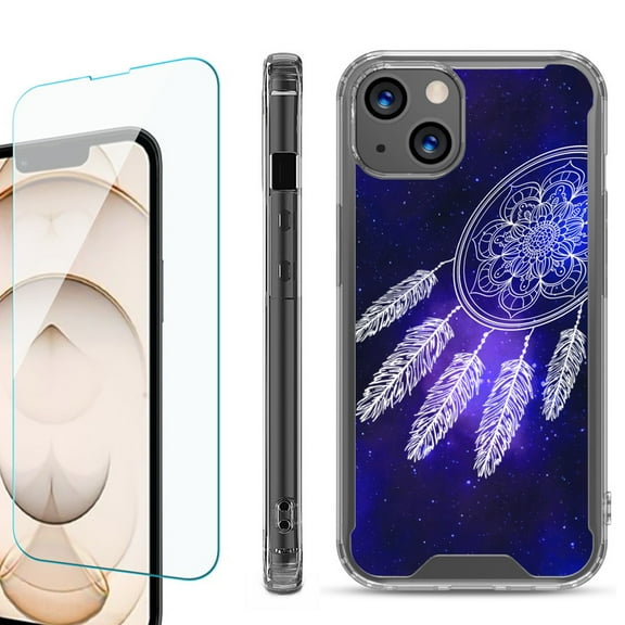 Shockproof Bumper Phone Case for iPhone 13, with Tempered Glass Screen Protector, by OneToughShield ® - Dream Catcher
