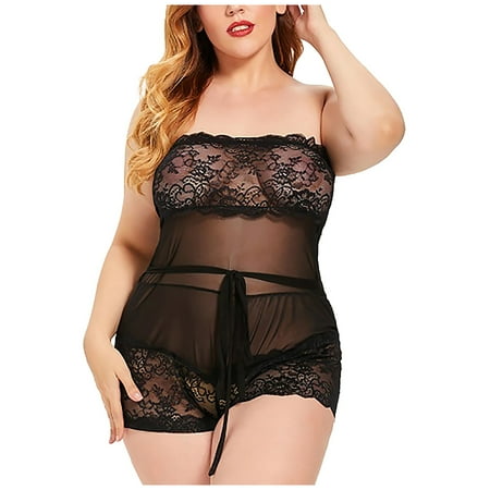 

JeashCHAT Sexy Lingerie for Women Ladies Strap Crochet Lace Cutout Teddy Lingerie Embroidery Gauze Underwear