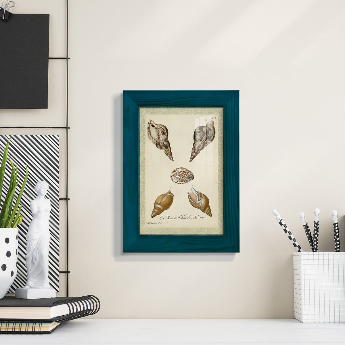 Bookplate Shells VIII - Framed Print w/glass - Ocean Blue