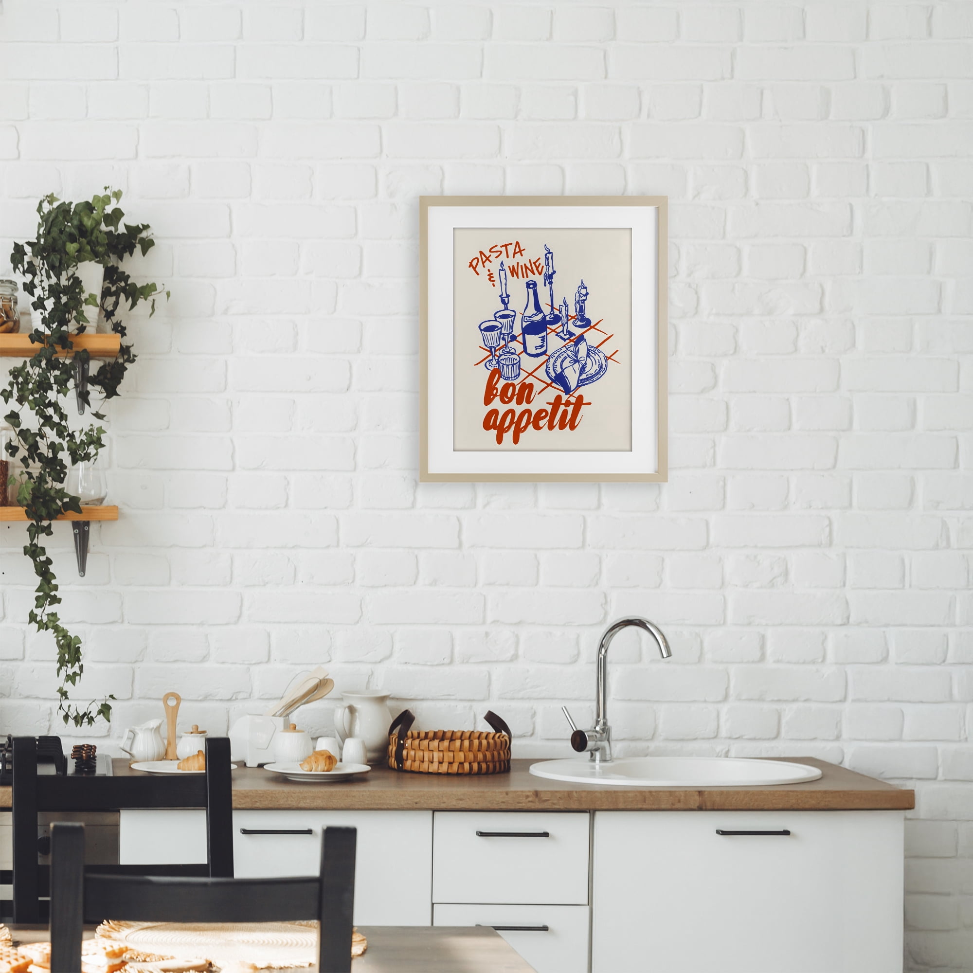 Stupell Industries Pasta & Wine Bon Appetit Birch Framed Print Under Glass, design by The Prints Vibe