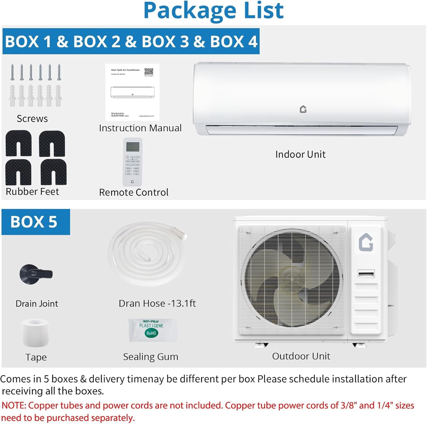 35000 BTU Quad Zone Mini Split AC/Heating System, 19 SEER2 4 Zone 12000+12000+12000+12000 BTU Ductless Split Air Conditioner w/Pre-Charged Condenser, Not Include Copper Tube Line Set, 208-230V