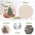 thumbnail image 4 of Yayeee 6 PCS Drink Coasters with Holder Set Woven Absorbent Round Tabletop Hot Pad, Red Halloween Trees, 4 of 7