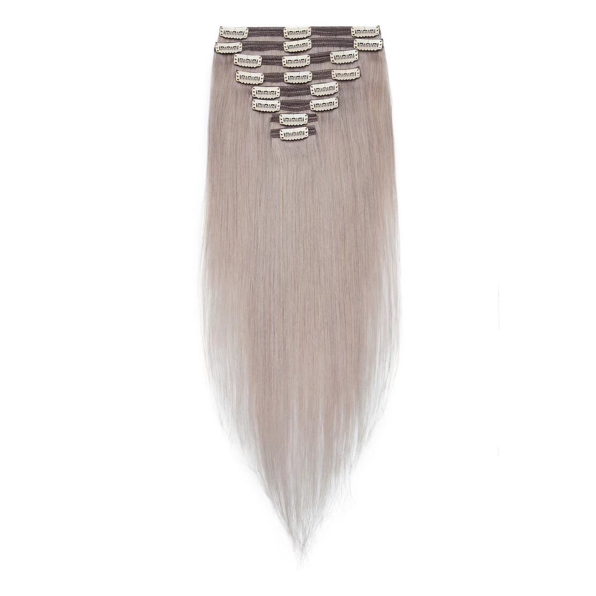 MY-LADY Extra Thick Clip in 100% Remy Human Hair Extension Double Weft Full Head Natural Hairpiece 110-170g #GREY 14inch