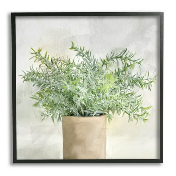 Stupell Industries Rustic Potted Herb Plant Overflowing Leaves Design Painting Black Framed Art Print Wall Art, Design by Kim Allen