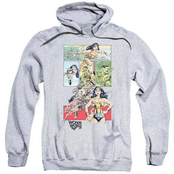 Trevco DCO917-AFTH-4 Wonder Woman & WW75 Comic Page Adult Pull-Over Hoodie, Athletic Heather - Extra Large