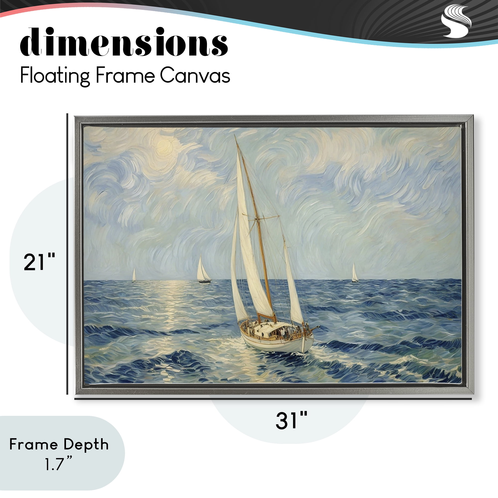 Stupell Industries Sailing Yacht on Blue Sea Gray Framed Floater Canvas Wall Art, design by Angie Hawke