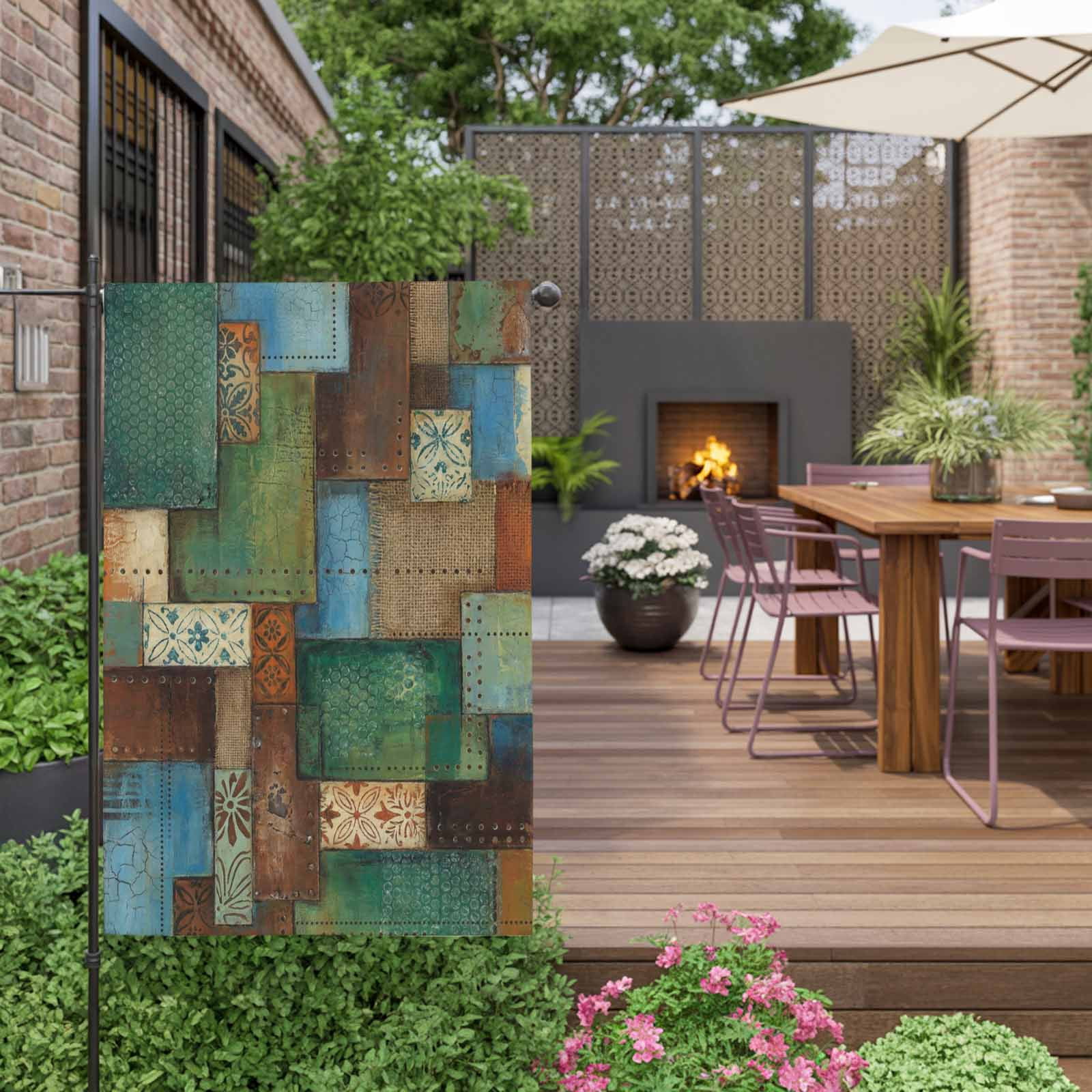Bohemian House Flag 28 x 40 Inches, Modern Mottled Art Prints Geometric Plaid Patchwork Weather Proof Outdoor Patio Flags Double Sided Small House Decoration for Yard Lawn Outside Home