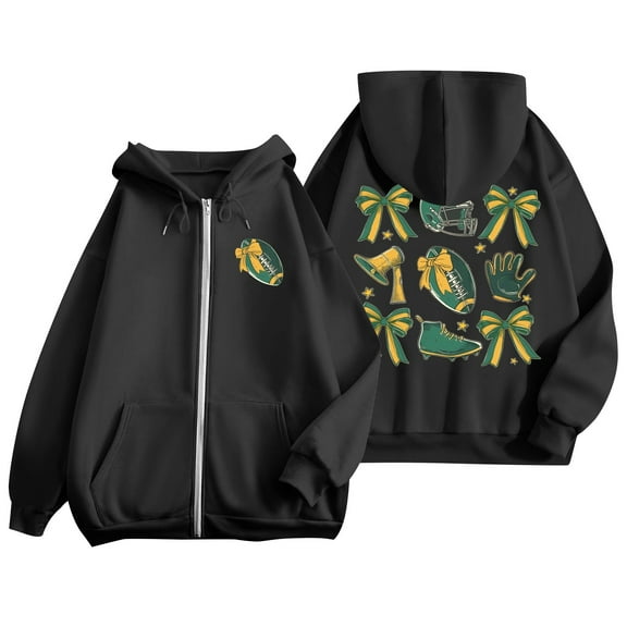 Women's Pink Zip-Up Hoodie with Football-Themed Graphics Casual Sportswear, Comfortable and Stylish