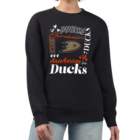 Women's G-III 4Her by Carl Banks Black Anaheim Ducks Collage Graphic Fleece Long Sleeve Pullover Sweatshirt