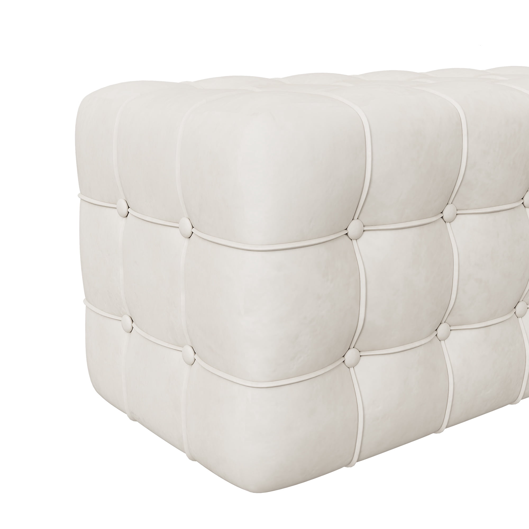 PORKISS Upholstered Ottoman, All Covered Velvet Rectangular Footstool, Wood Modern Ottoman Bench for Bedroom, No Assembly Required, White