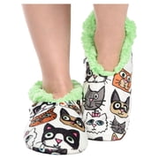 Women’s Fuzzy Slipper Socks with Grippers – Soft Microfiber Outer, Cozy Fleece Lined Indoor House Socks (Cat, L/xl)
