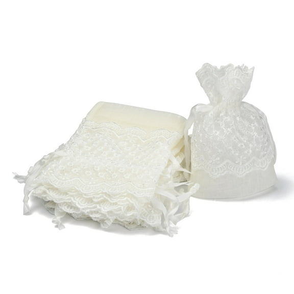 Organza Gift Bags with Lace Rectangle Creamy White 14~15x10~11cm