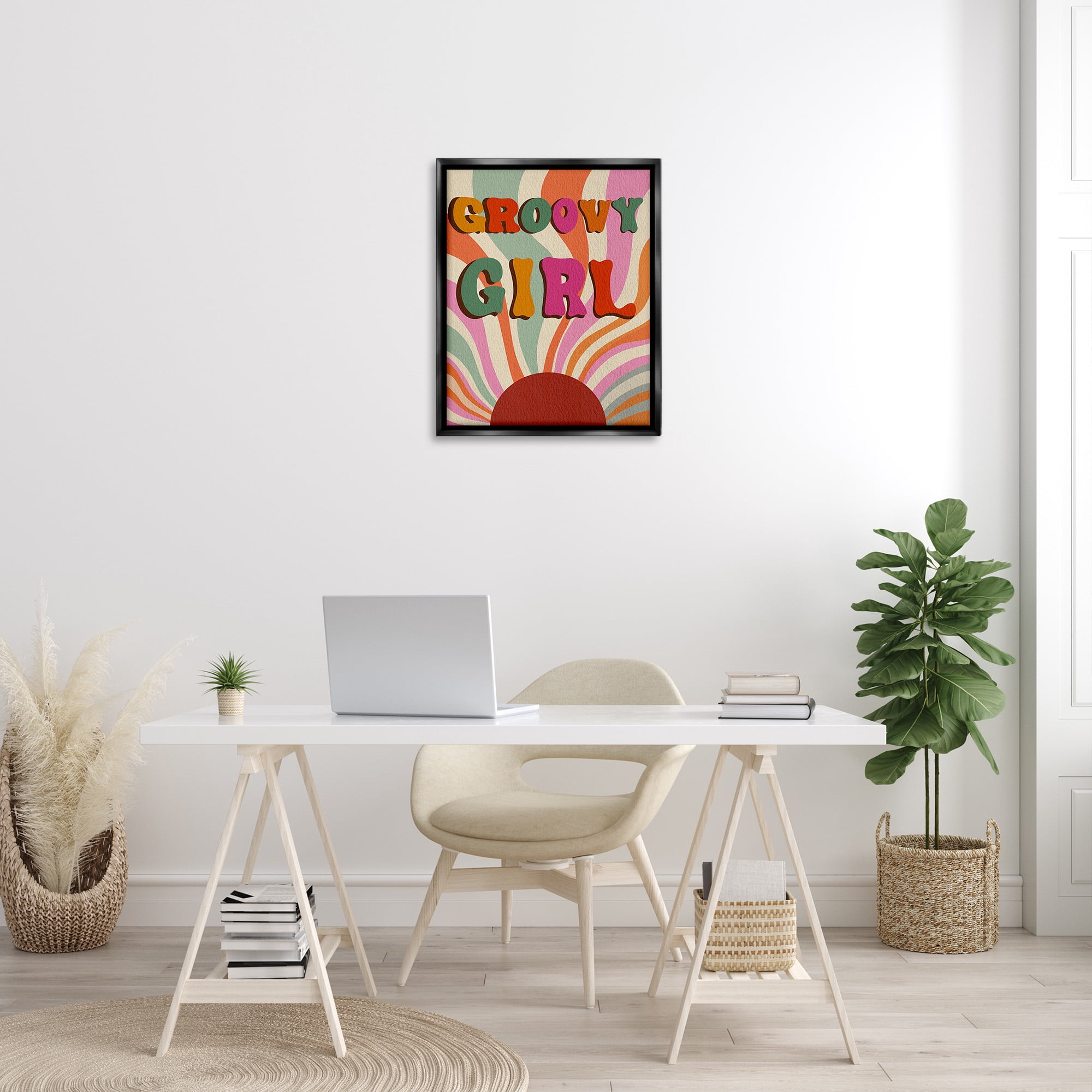 Stupell Industries Groovy Girl Patterned Typography Painting Black Floater Framed Canvas Art Print Wall Art, 25 x 31