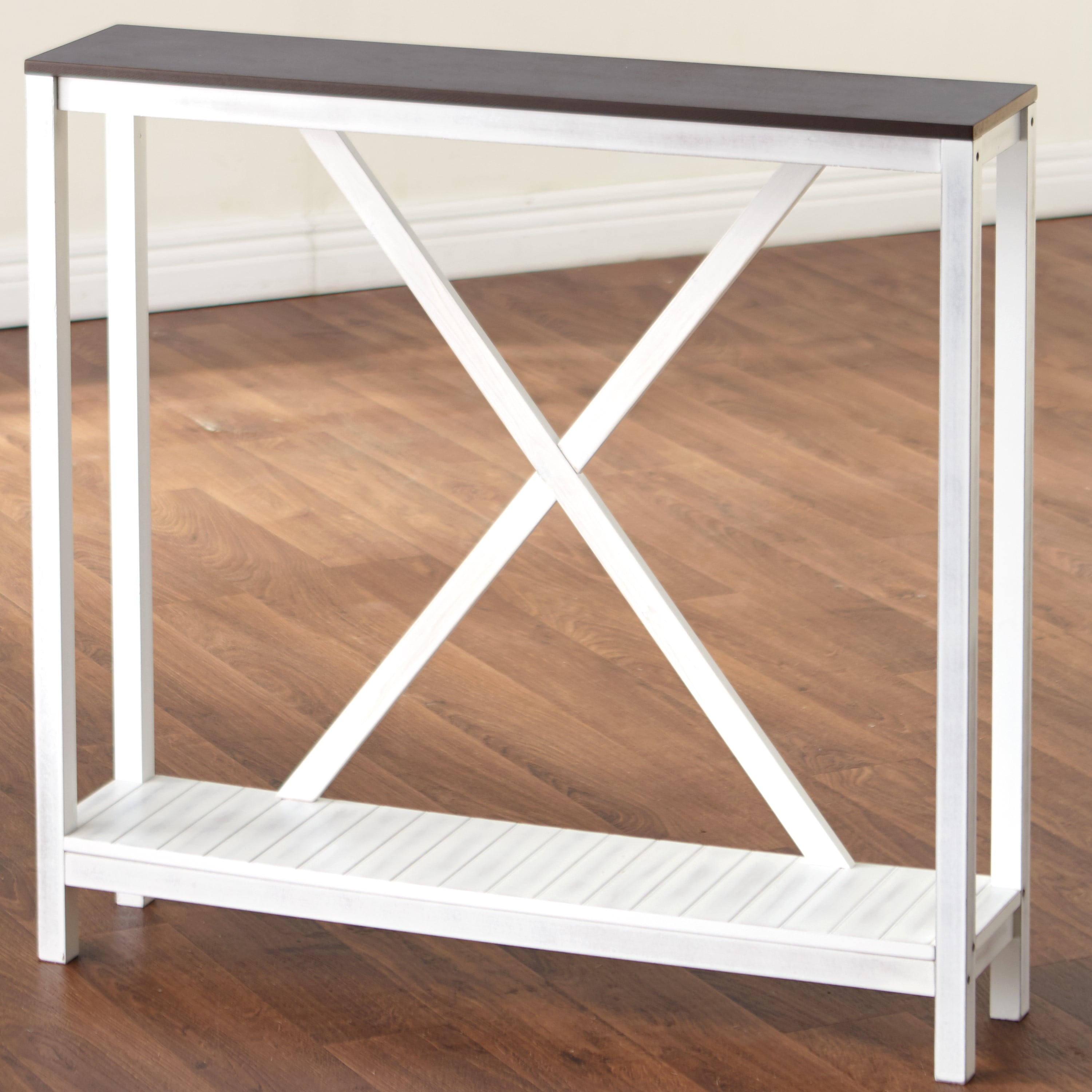 TwoTone Console Table with X Design Legs Storage Shelf White