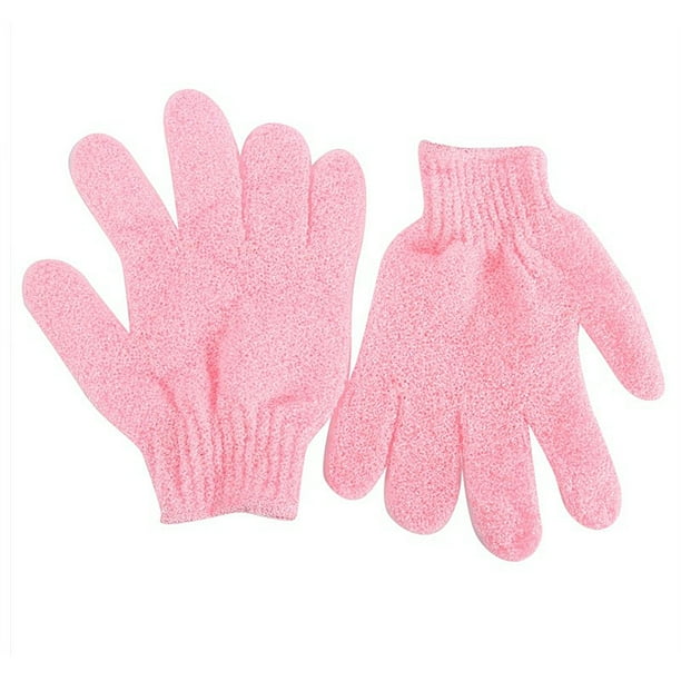 2 guantes de baño exfoliantes de nailon para ducha, exfoliantes corporales para hombres, mujeres y niños (rosa)