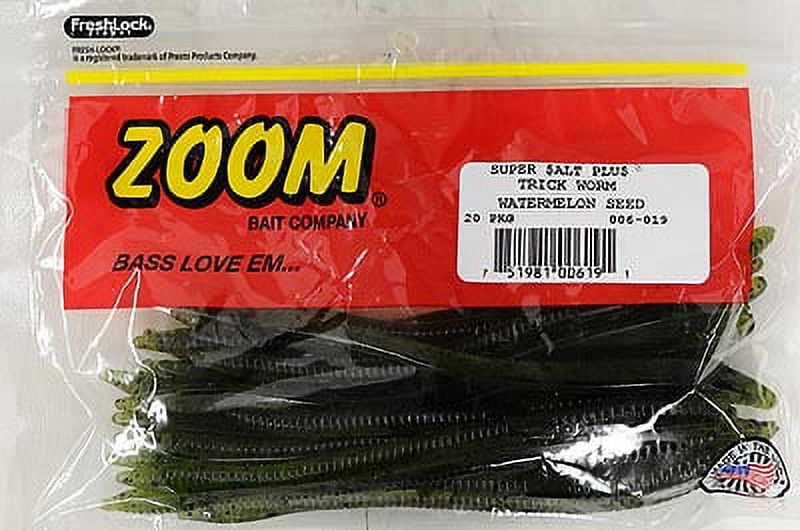 Zoom Watermelon Seed Trick Worm 6.75 , 20PK, Soft Baits 