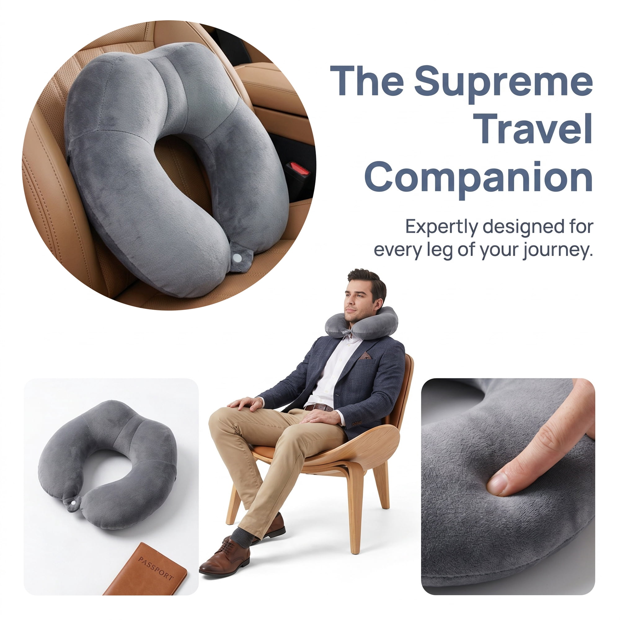 Unique Bargains Memory Foam U Shape Travel Neck Pillow Snap Closure Dark gray 12"x11"x5"