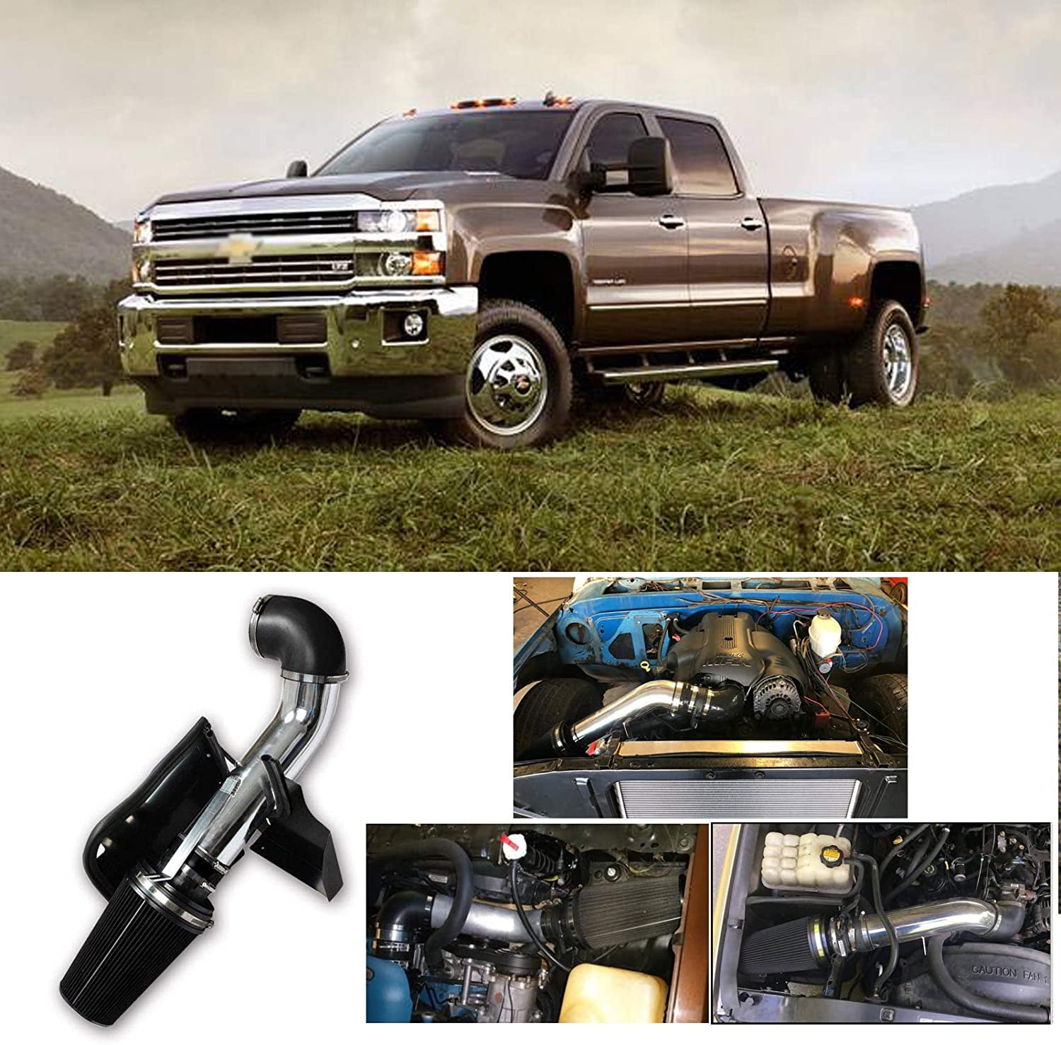 4" Cold Air Intake System+Heat Shield for 99-06 GMC/Chevy V8 4.8L/5.3L/6.0L Black