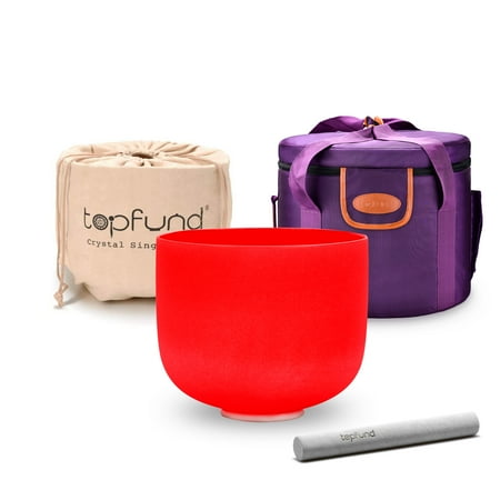 TOPFUND Red C Note Crystal Singing Bowl Root Chakra 10 inch with Heavy Duty Carrying Case and Singing Bowl Suede Striker