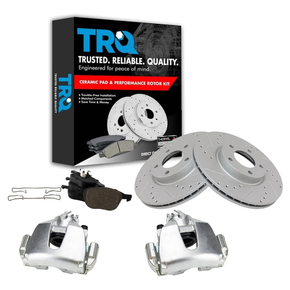 TRQ Front Brake Calipers Ceramic Pads & Drilled Rotors Fits 04-07 3 06-07 5 BKA26112 Fits select: 2007 MAZDA 3 S, 2004-2006 MAZDA 3