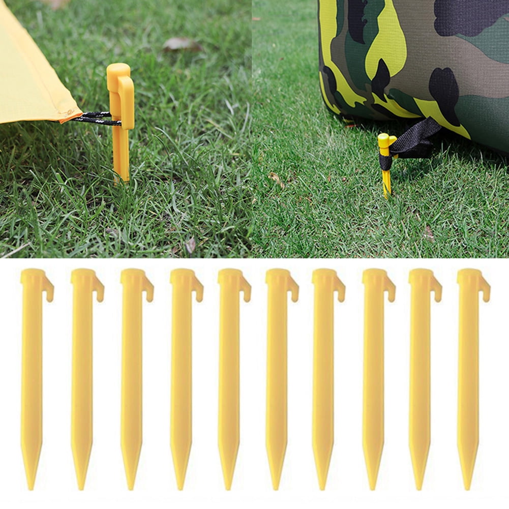 10pcs 5.8" Yellow Plastic Tent Pegs Nails Sand Ground Stakes Camping Awning