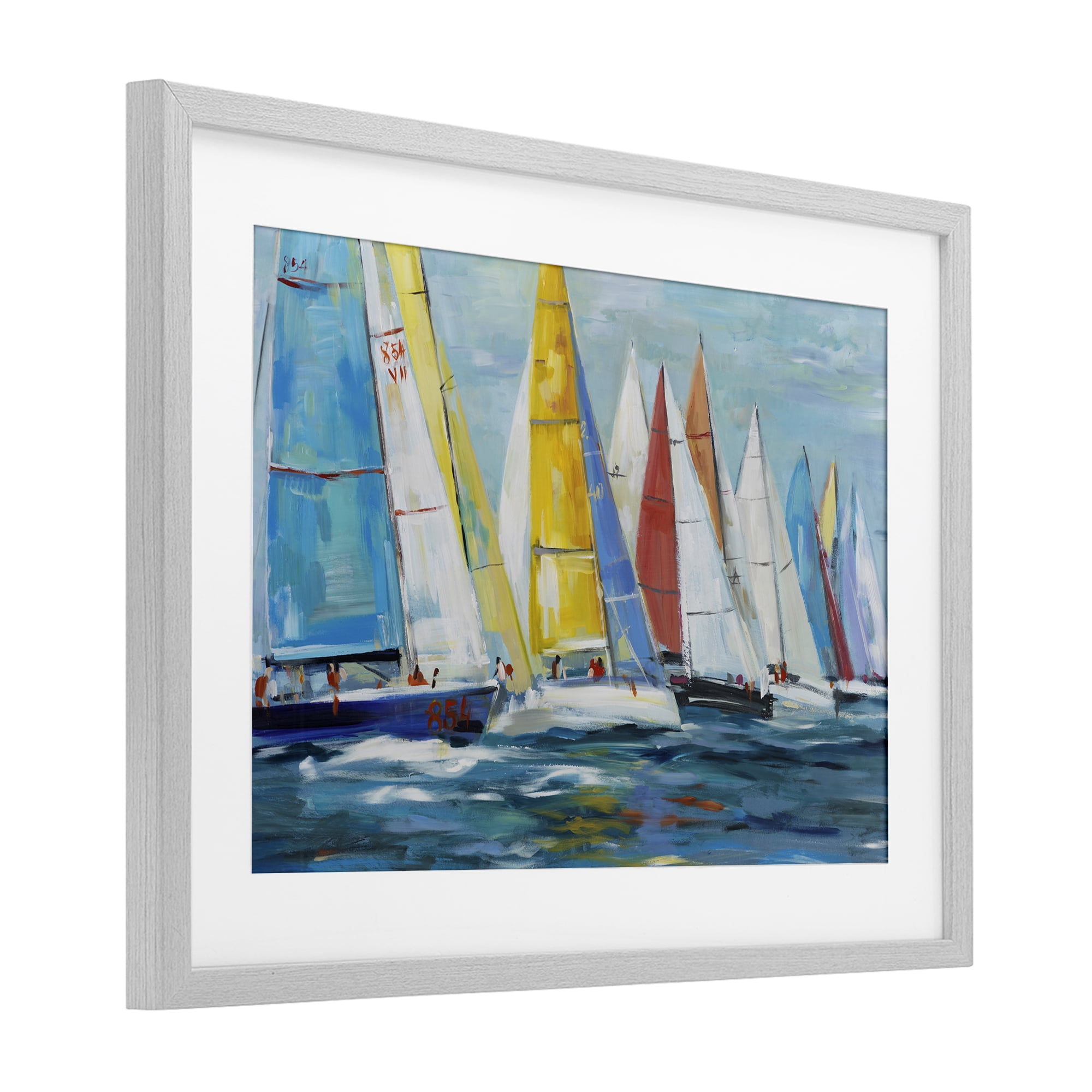Stupell Industries Colorful Sails Coastal Scene Gray Framed Print Under Glass, design by Lorenzo Collective