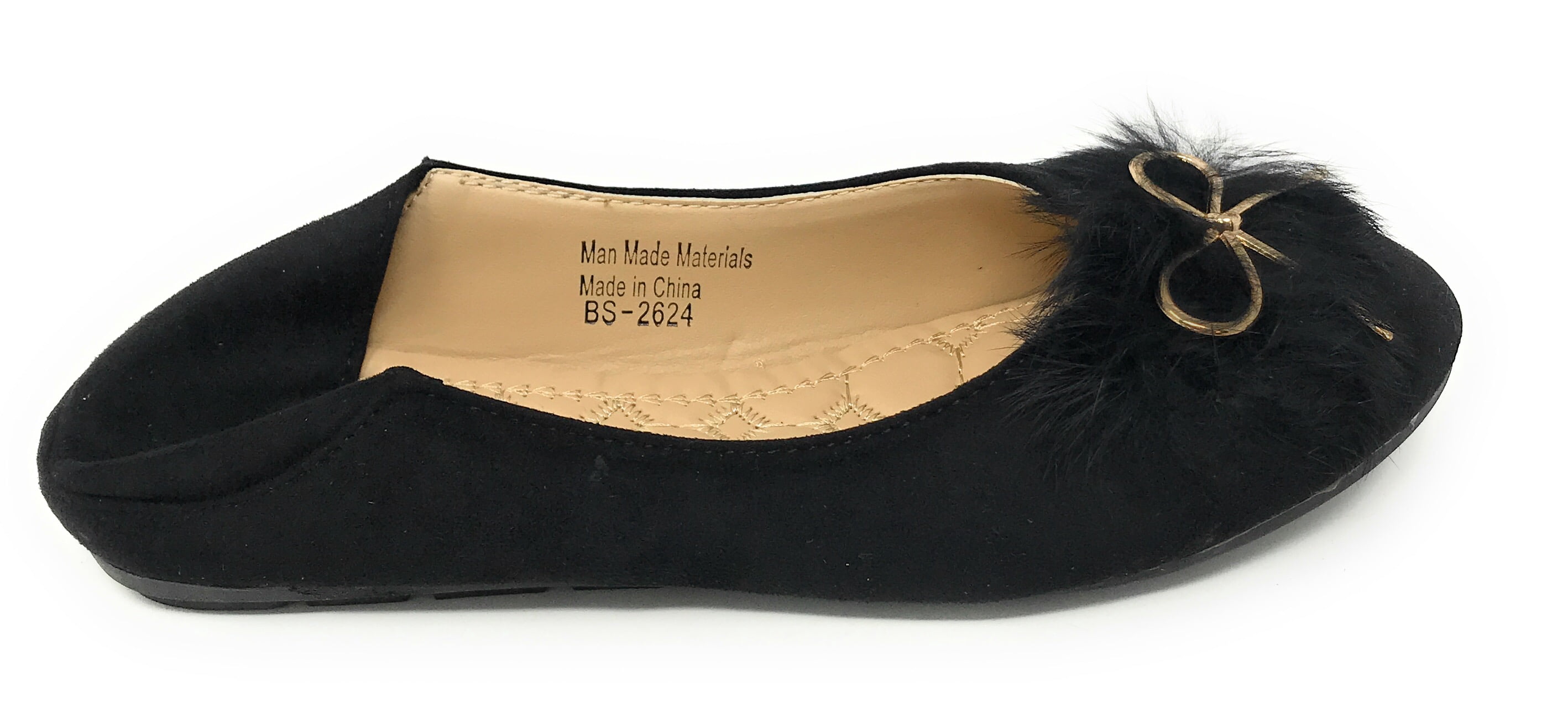 Victoria K Women's Foldover Sueded Faux Fur Gold Bow Ballerina Flats