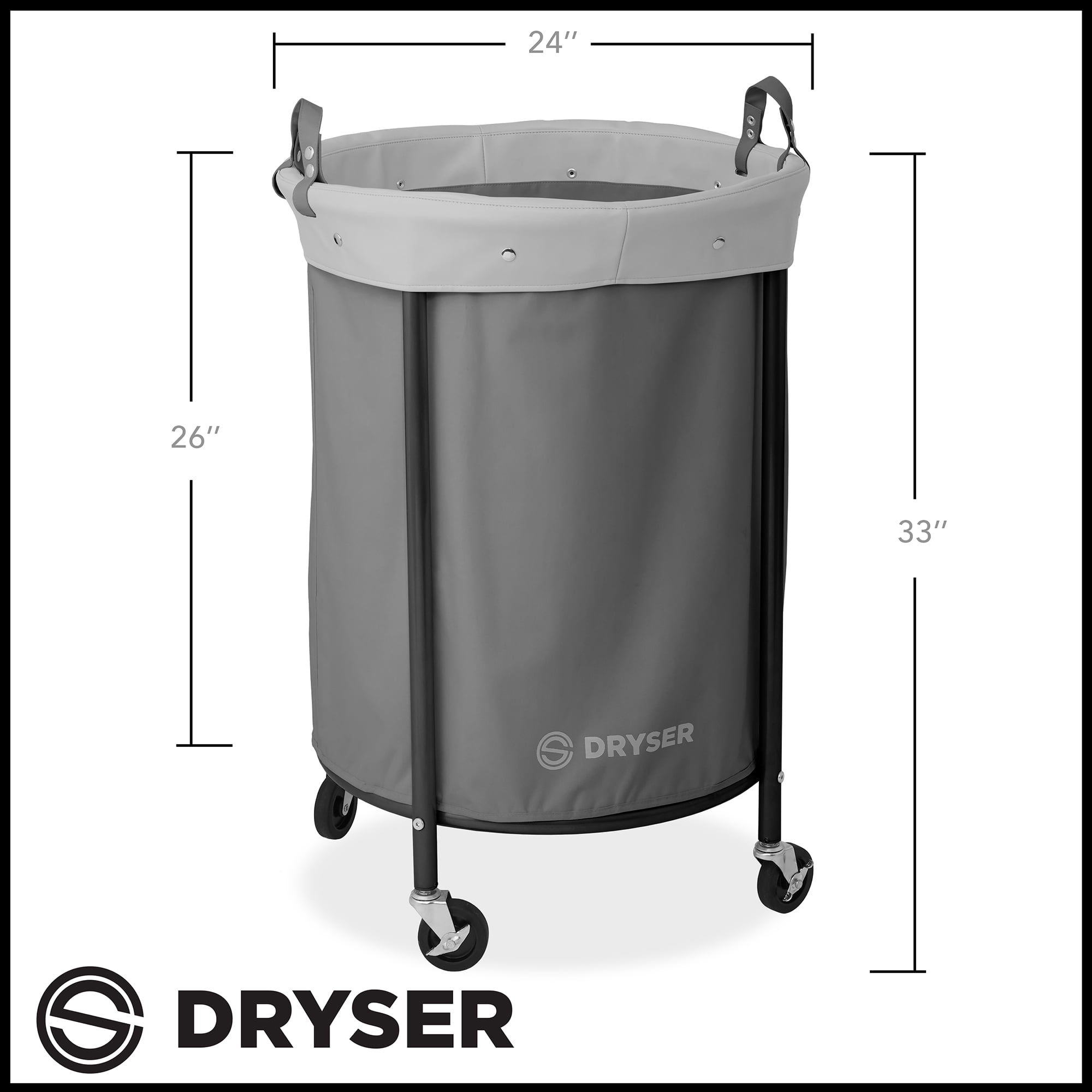 Round Commercial Heavy-Duty Rolling Laundry Hamper on Wheels with Removable Canvas Bin, Gray