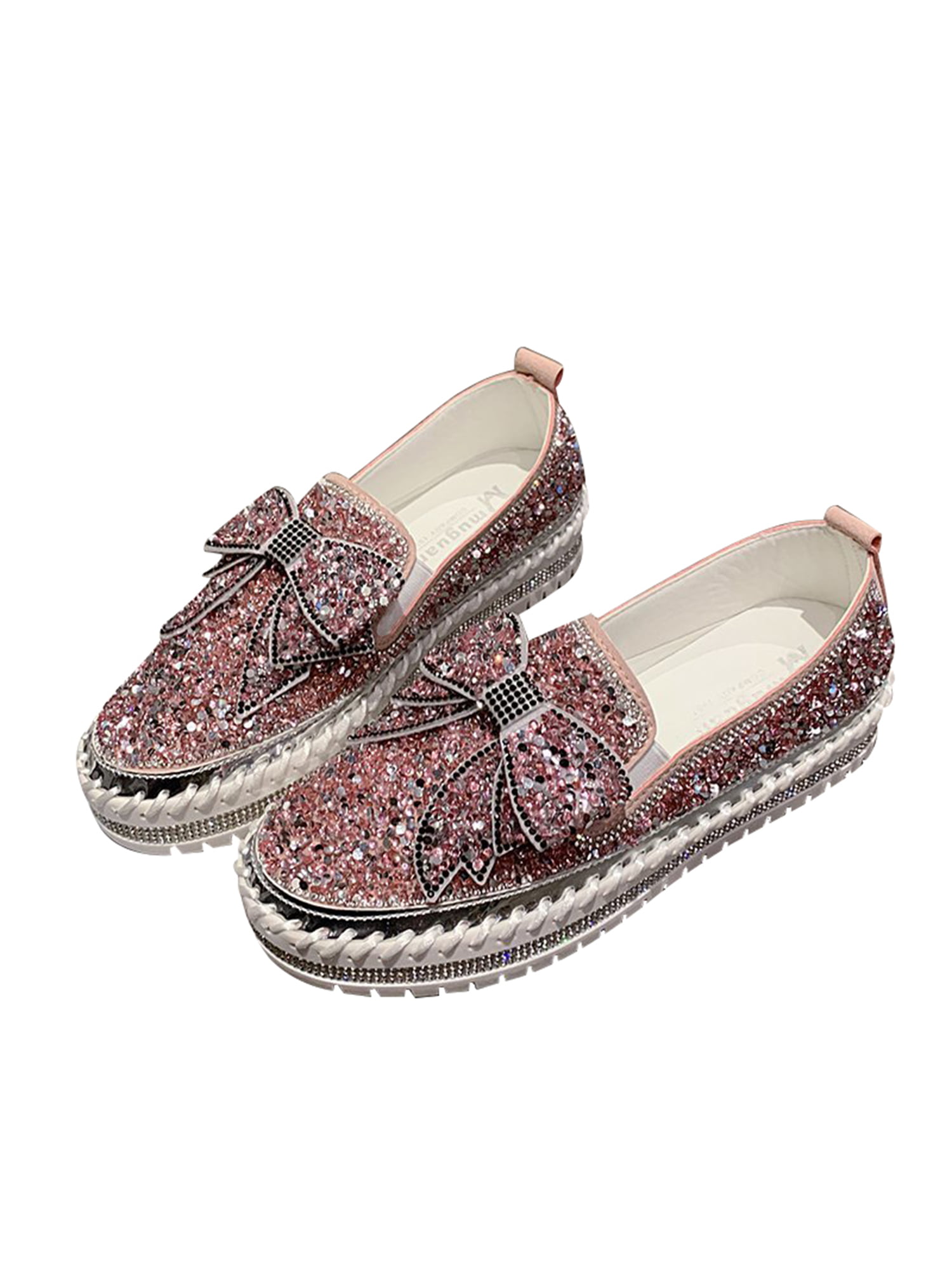 Womens Rhinestone Pointy Toe Shiny Pumps Slip On Loafers Flats Moccasin Shoes sz
