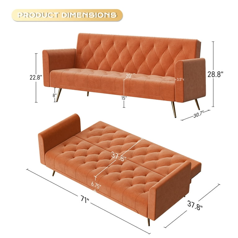Ouyessir Velvet Futon Sofa Bed with 2 Pillows Variable Bed Sofa