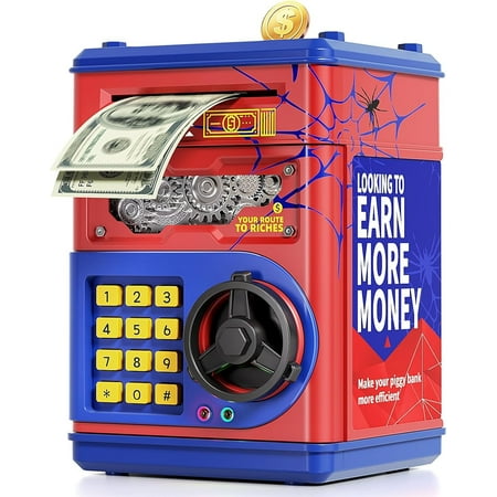Aiqi Piggy Banks for Kids Mini Electronic ATM Money Savings Bank with Digital Password and Simulated Fingerprint Unlocking for Children Kids(Purple)