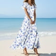 thumbnail image 2 of QingYiHua Summer Floral Dresses for Women 2025 Short Sleeve V Neck Maxi Dress Flowy Swing Elastic Waist Beach Dress Vacation Dresses, 2 of 4