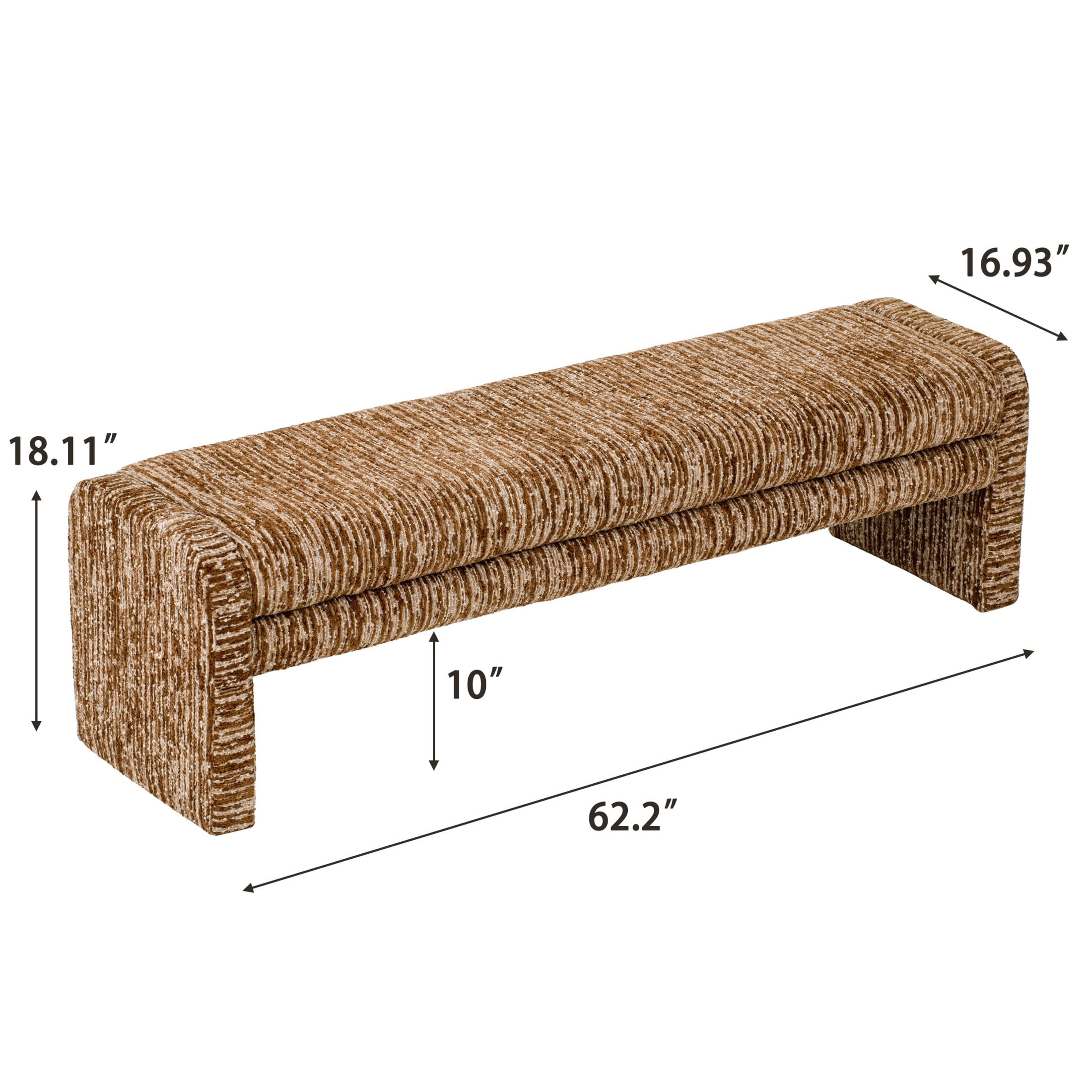 Christopher Knight Home 62" Striped Upholstered Ottoman Bench, Modern Wraparound Frame, Brown