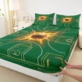 thumbnail image 4 of Castle Fairy Futuristic Basketball Court Print King Sheets 4pcs, Abstract Ball Flame Bedding, Green Gold Orange,1 Fitted Sheet, 1 Flat Sheet and 2 Pillowcases, 4 of 6