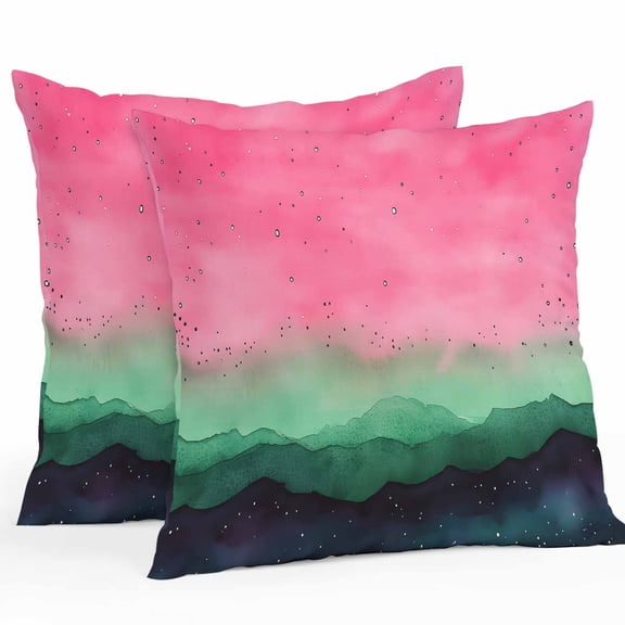 Watercolors Pink Sky Outdoor Pillow Covers Pack of 2 Green Modern Black Art Waterproof Throw Pillow Covers Decorative Cushion Cases for Patio Garden Tent Balcony Couch 16x16 inch
