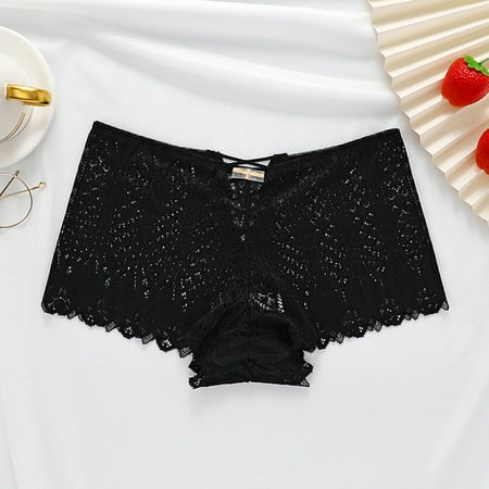 

Gubotare Women Panties Women High Waist Mesh Lace Underwear Transparent Hollow Out Panties Bow Seamless Briefs Black XL