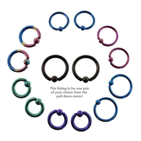 Titanium Captive Bead Ring - Lex & Lu Pair of Titanium Captive Bead Ring CBR Hoop Earrings 12-10 Gauge
