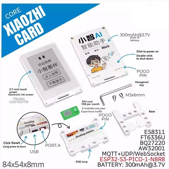 Xiaozhi AI E-Ink Screen Voice Chat Robot with 2.7 Inch Magnetic Touchscreen ESP32-S3 Support 4G and Wi-Fi