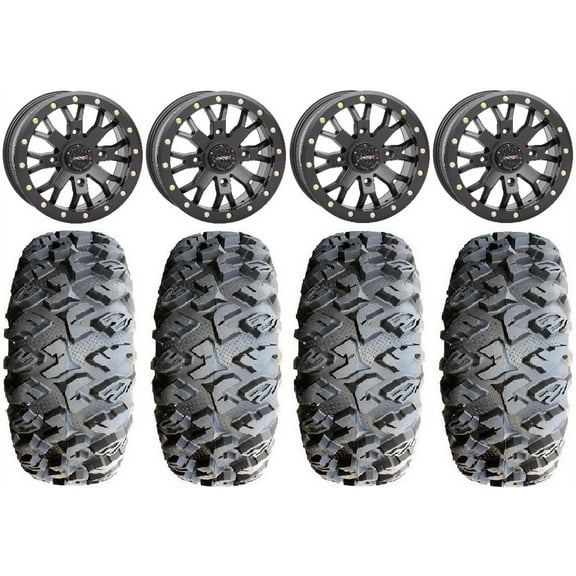 System 3 SB-4 Black (4 3) 14" Wheels 32" MotoClaw Tires Can-Am Commander Maverick Renegade Outlander Defender