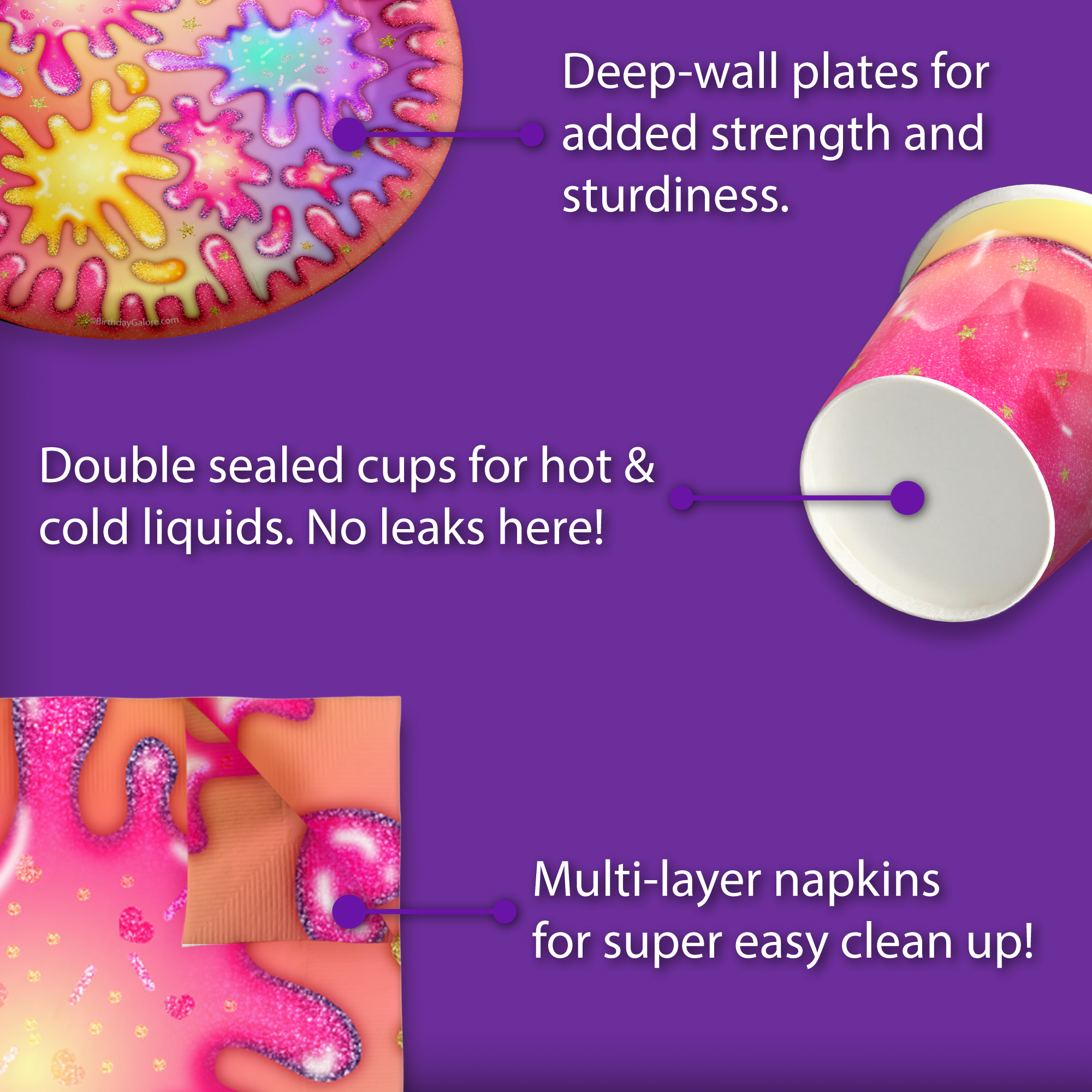 Girl's Glitter Slime Making Birthday Party Supplies Set Plates Napkins Cups Tableware Kit for 16