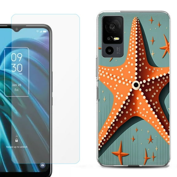 OneToughShield ® for TCL 40 XE 5G Shockproof Fashion Phone Case, with Tempered Glass Screen Protector - Sea Star