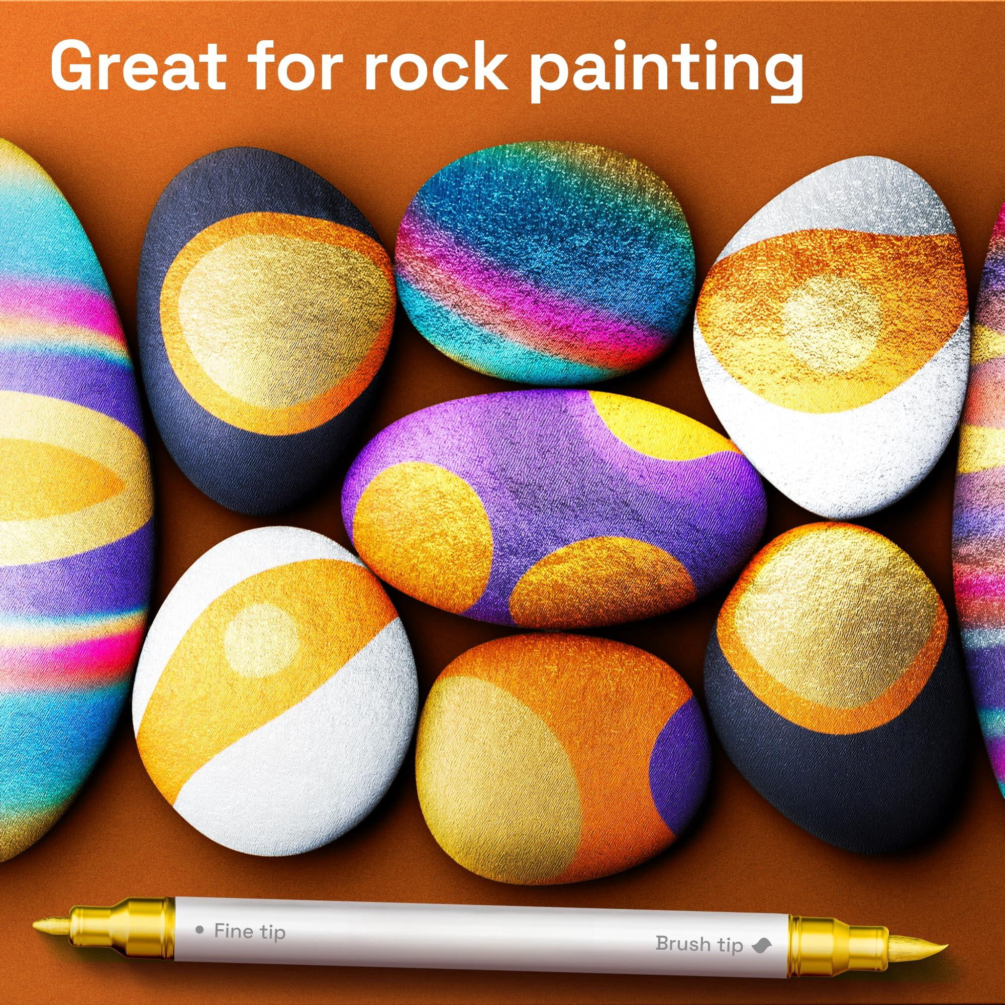 12 Paint Markers - Pens For Drawing  Brush + Fine Tips Fabric Rock Glass Wood Diy Art & Craft Supplies Adults Teens Teacher Appreciation Gift